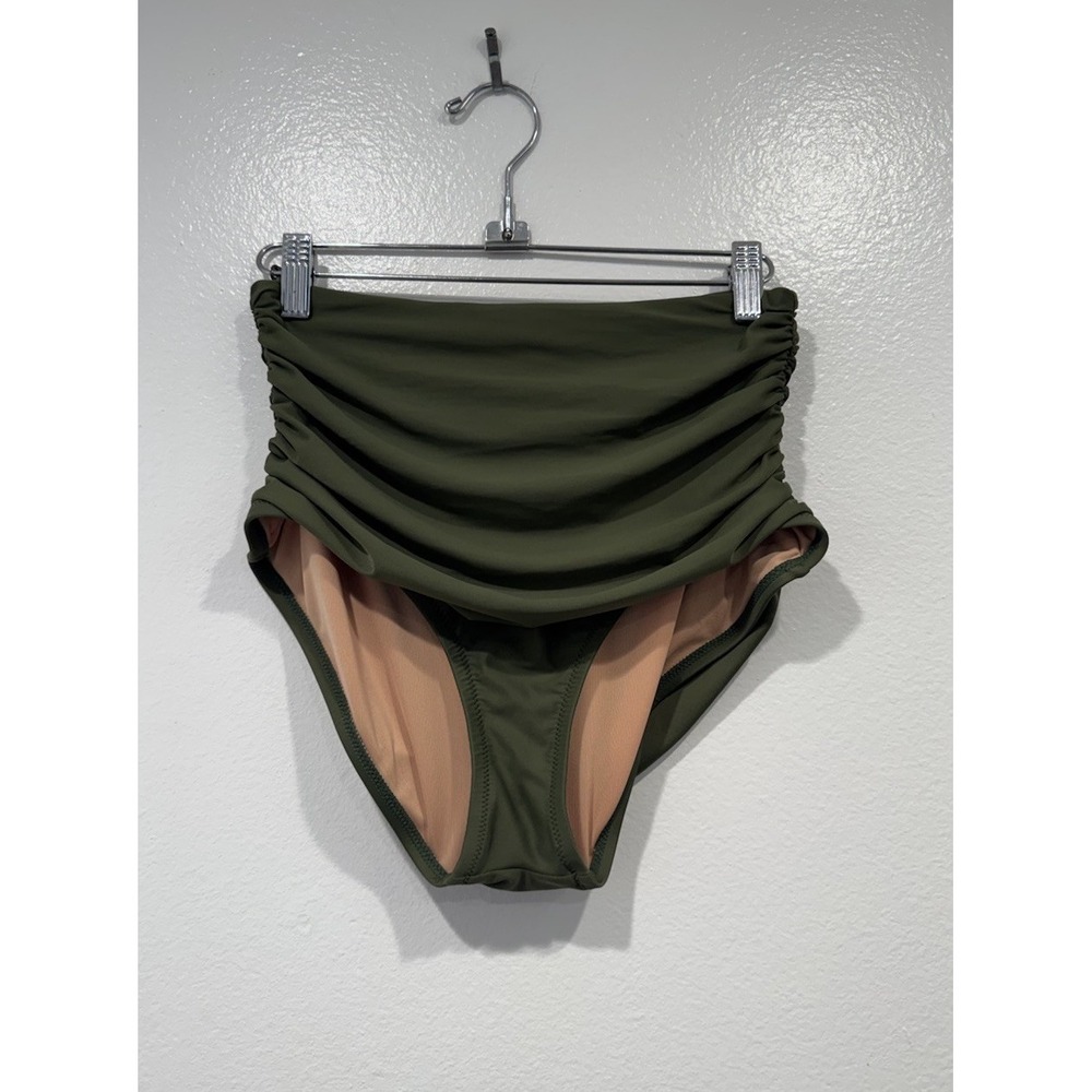 J Crew Green Bikini Bottom High Waist Ruched Small Full Coverage Style# BF168